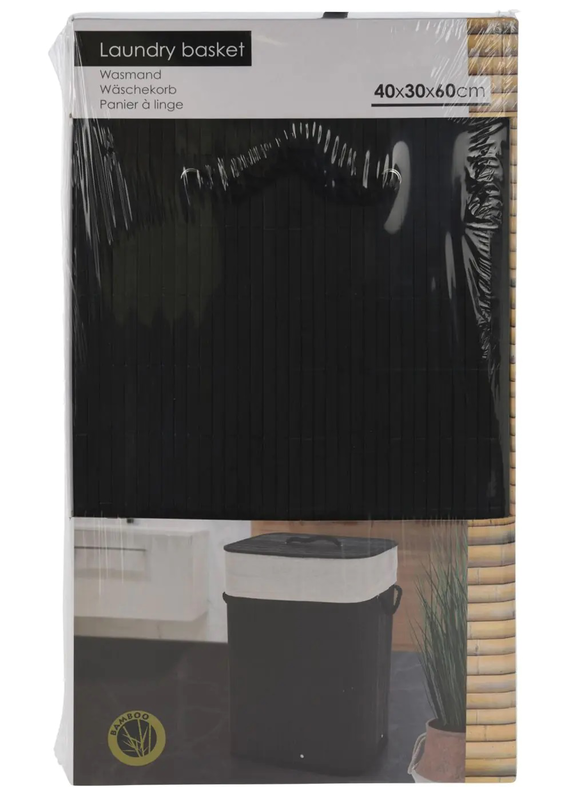 Laundry basket bamboo foldable black 40x30x60cm, , medium image number null