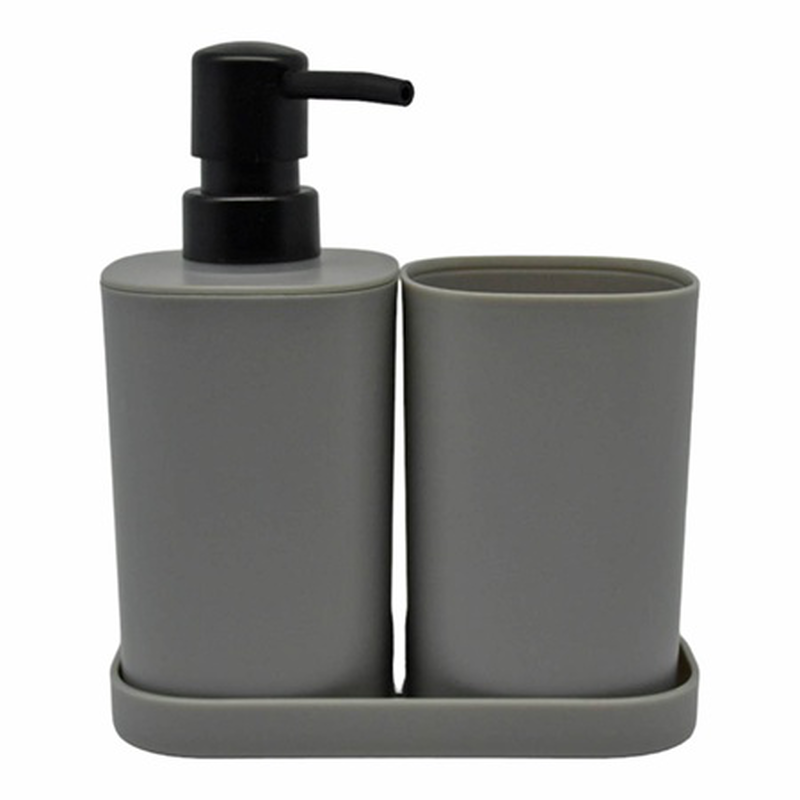 Ankor trendy plastic bathroom accessories 3 pcs set - dispenser 7.3x7.3x17.5cm, tumbler holder 7.3x7.3x11cm, soap dish 15x7.3x1.5cm grey 850068, , medium-null