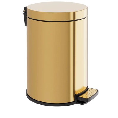 Refuse bin round pvd brushed gold 6lt soft close, , medium