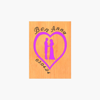 Custom wedding single heart with romantic silhouette - purple, Purple, medium