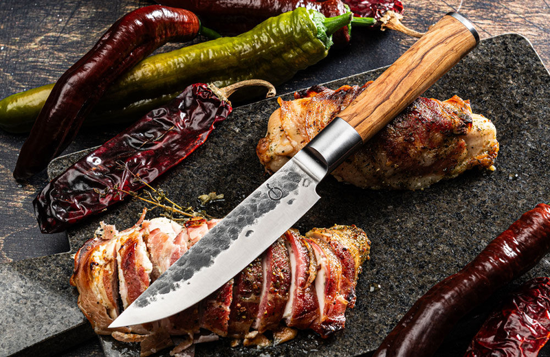 Forged olive wood xxl set of 4pc steak knives 440c japanese steel 14cm, , medium-null