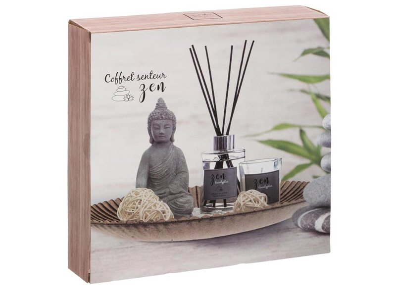 Σετ αρωματικό χώρου 7 τεμαχίων, zen σετ με αρωματικά sticks, αρωματικό κερί, δίσκο διακόσμησης και αγαλματίδιο βούδα, 31.5x16.5 cm - aria trade, , medium-null