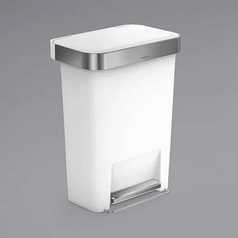 45l rectangular step can with liner pocket plastic white, , medium image number null