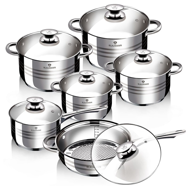 Product image: Blaumann σετ μαγειρικά σκεύη από ανοξείδωτο ατσάλι ασημί 12τμχ, , medium-null