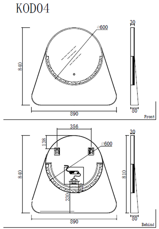Product image: Round led mirror with metal frame ⌀60x89x81cm, , medium-null