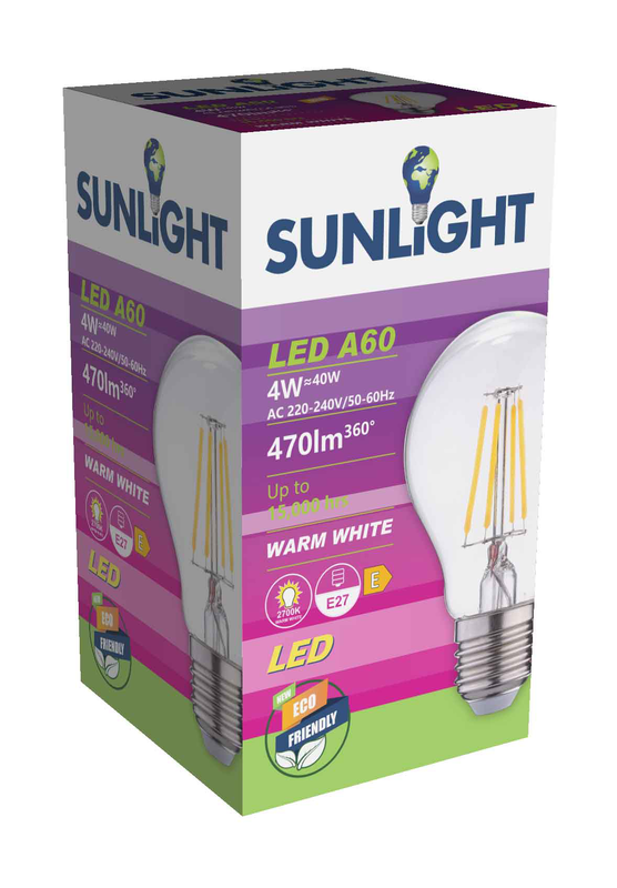 Product image: Sunlight 'filament' led 4w a60 lamp e27 470lm 2700k clear, , medium-null