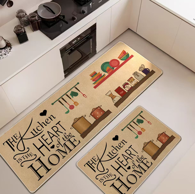 Kitchen mat with non-slip floor and rubber back #kmr255, Beige, medium