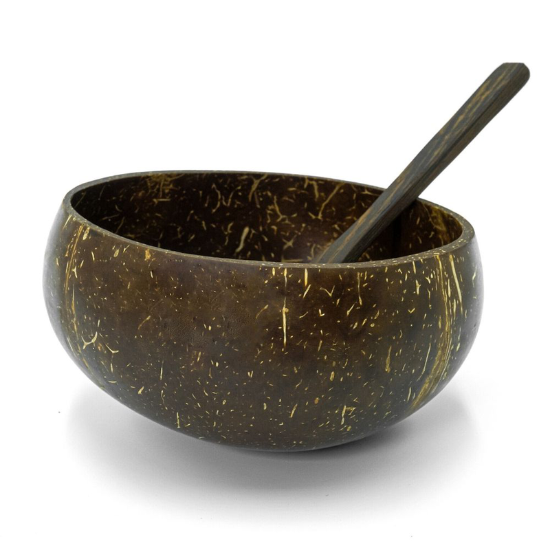 Double coconut bowl & spoon set (multiple patterns available) image number null