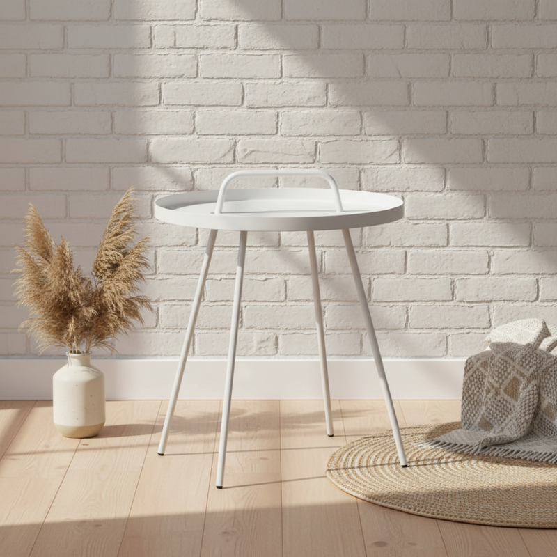 Foldable round side table - white, , medium-null