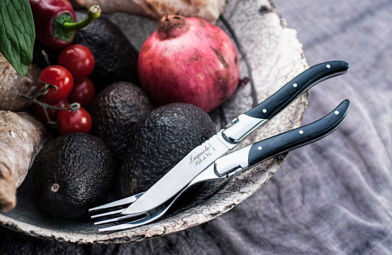Laguiole luxury line set of 6 forks black ebony wood - 2.5mm thick, , medium image number null