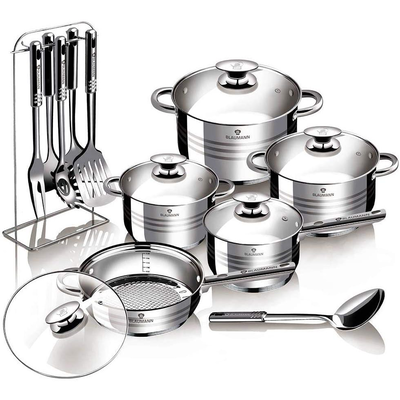 Blaumann 17pcs gourmet line cookware set bl-3133, &Alpha;&nu;&omicron;&xi;&epsilon;&iota;&delta;&omega;&tau;&omicron; &Alpha;&tau;&sigma;&alpha;&lambda;&iota; Silver With &Alpha;&nu;&tau;&iota;&kappa;&omicron;&lambda;&lambda;&eta;&tau;&iota;&kappa;&eta; &Epsilon;&pi;&iota;&sigma;&tau;&rho;&omega;&sigma;&eta;, medium