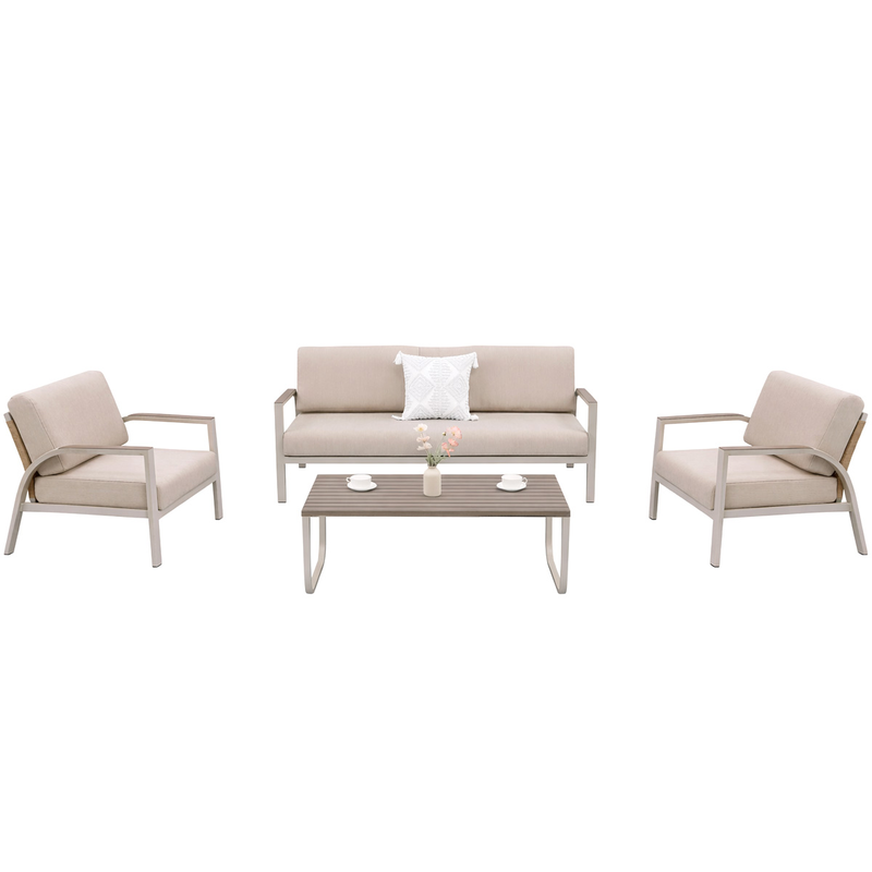 L.h garden set of 4 garden lounge aluminum with beige cushions, , medium-null