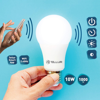 Tellur smart Wi-Fi bulb e27, 10w, white/warm/rgb, , medium