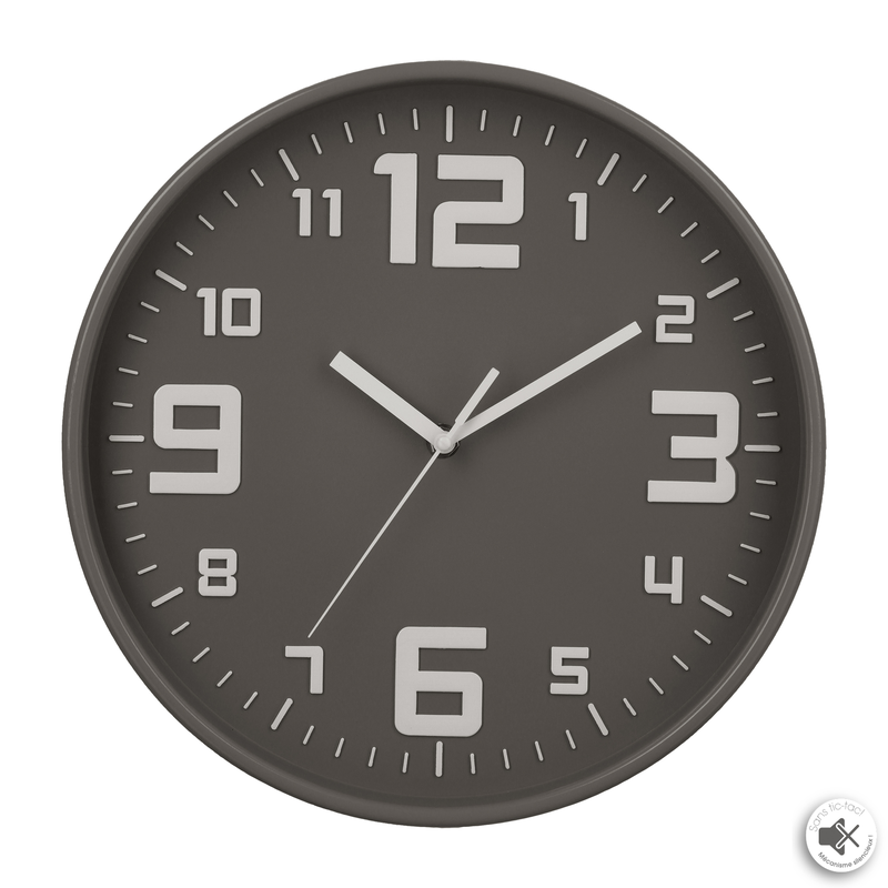 Grey silent plastic clock d30, , medium-null