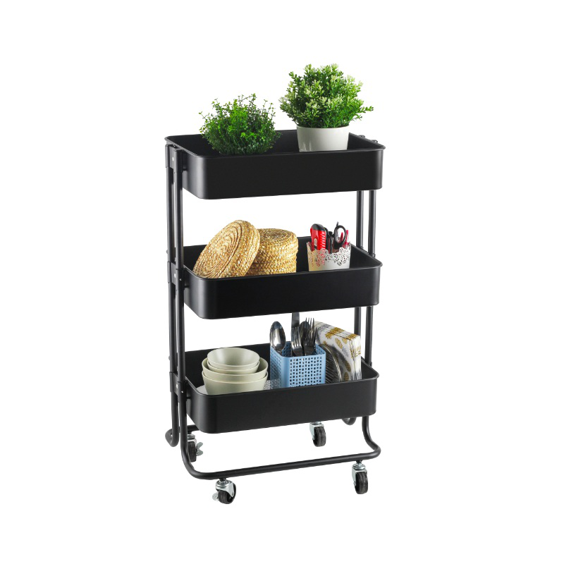 Storage trolley with 3 tiers w44.5xh78.5xl30cm - black, , medium-null