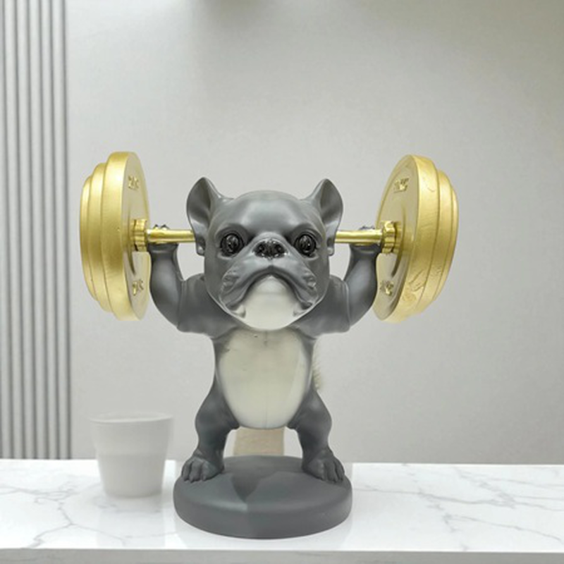 Polyresin grey gold dog Gym 25x16x25cm, , medium-null
