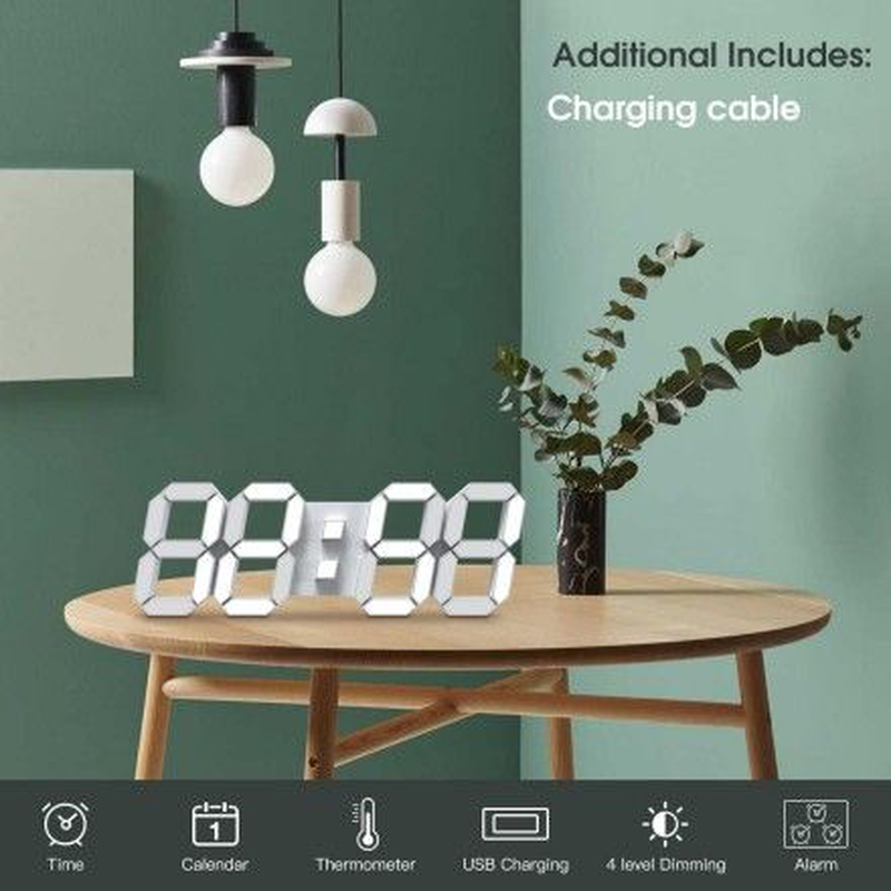 Edup eh-led1301 3d led wall clock 15" alarm clock with remote control, , medium-null