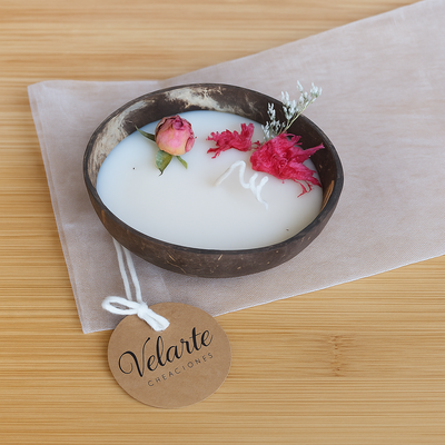Small homemade soy wax candle in coconut bowl - velarte, , medium