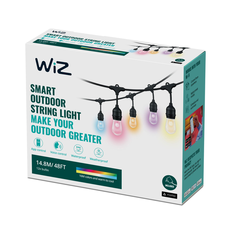 Product image: Wiz 48ft string lights eu type c 14.8cm 12 bulbs, , medium-null