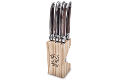 Laguiole premium line set of 6 steak knives dark wood 1.8 mm in a wooden block, , medium