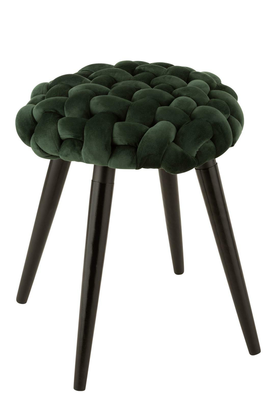 Stool woven velvet green, , medium-null