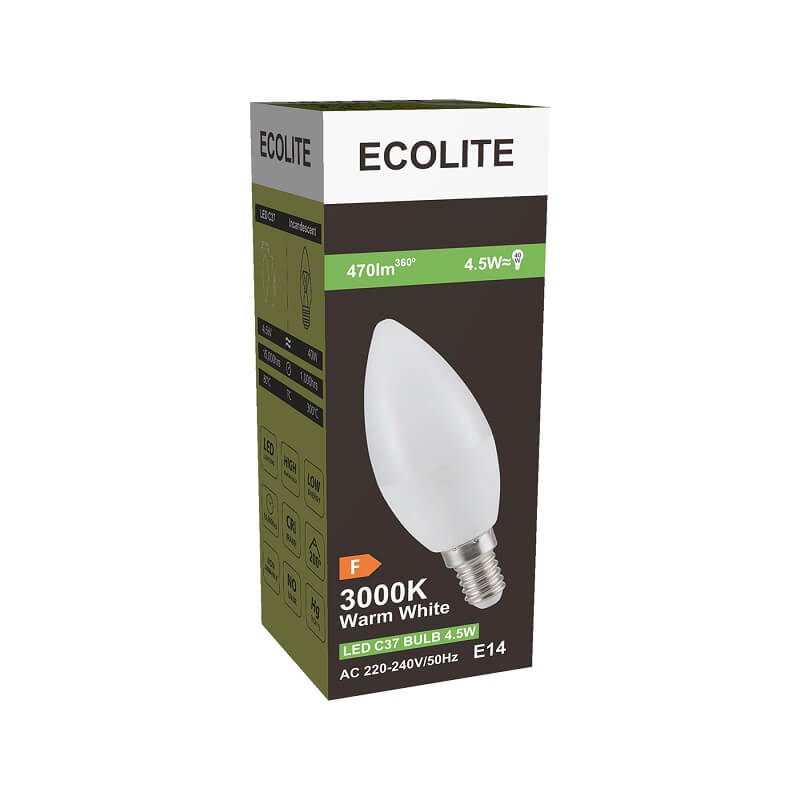 Product image: Ecolite led 4.5w c37 candle lamp e14 470lm 3000k frosted, , medium-null