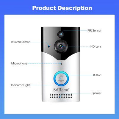 Srihome dh002 Wi-Fi doorbell ασύρματο θύροτηλέφωνο με κάμερα και κουδουνίστρα
