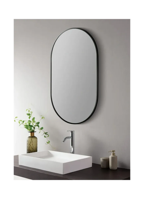 Oval mirror with black frame 50x100cm, , medium