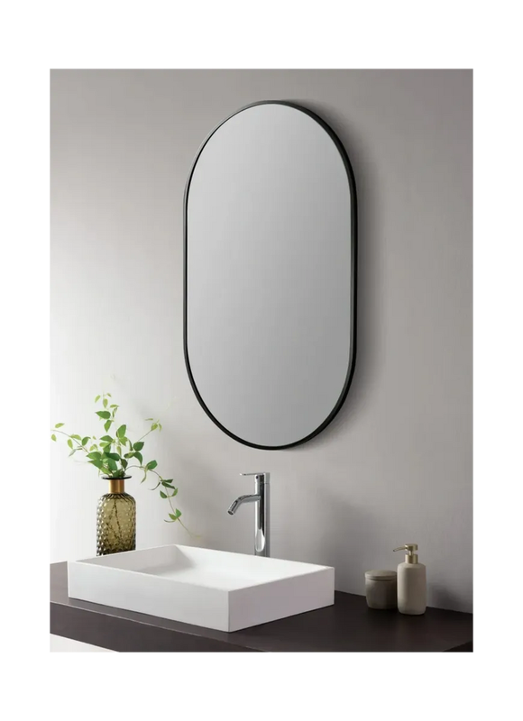 Oval mirror with black frame 50x100cm, , medium-null