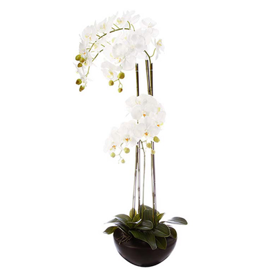 Artificial orchid in a ceramic pot 115cm, Black, medium