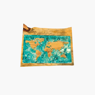 Turquoise resin world map wall art, , medium