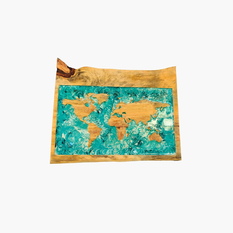 Turquoise resin world map wall art, , medium-null