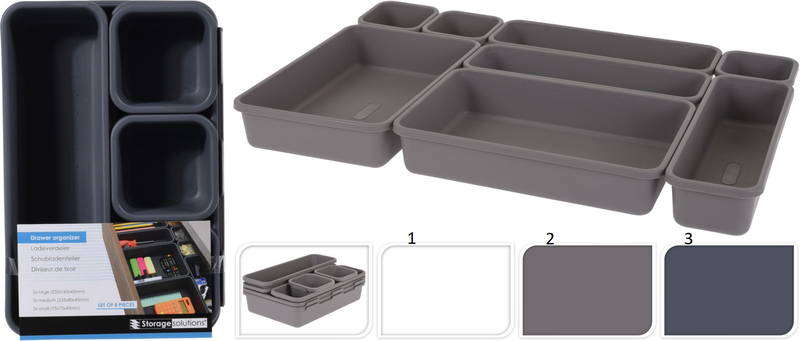Drawer organizer set 8pcs 3 assorted colors, , medium-null