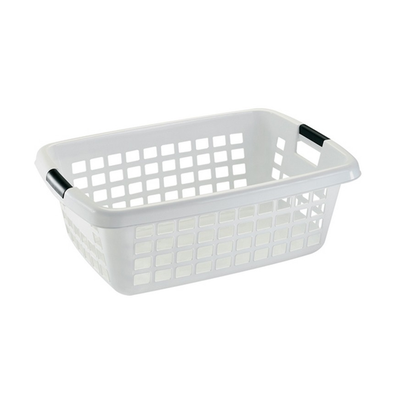 Plastic perforated clothes basket 70l white, White, medium