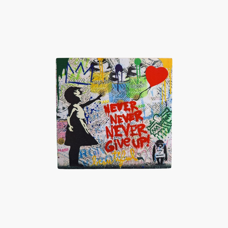 Banksy balloon girl splash art print on wood, , medium-null