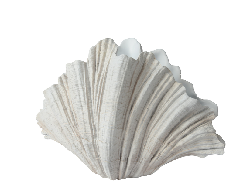 Handmade waterresistant indoor planter resin clam shell off white, , medium-null