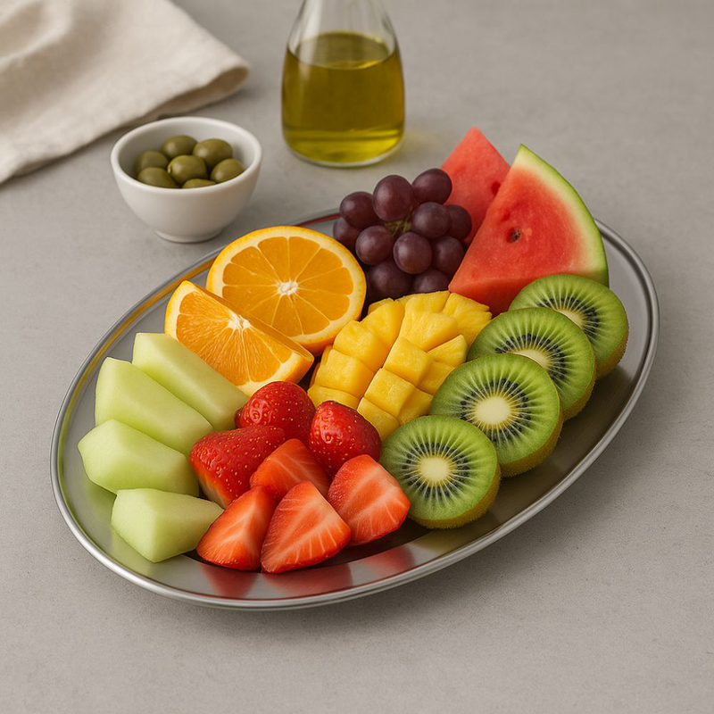Product image: Οβάλ δίσκος σερβιρίσματος από ανοξείδωτο ατσάλι 45 cm, κομψότητα & αντοχή σε κάθε τραπέζι, , medium-null