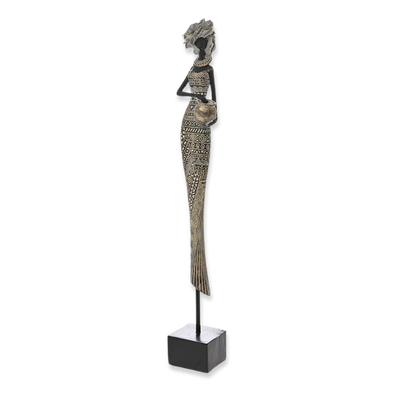Resin figure of african woman on a black stand 6x6x44cm, , medium