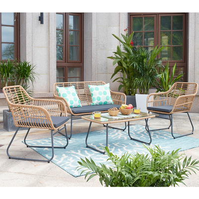 L.h garden living room set 1 two-seater, 2 armchairs and table natural color
