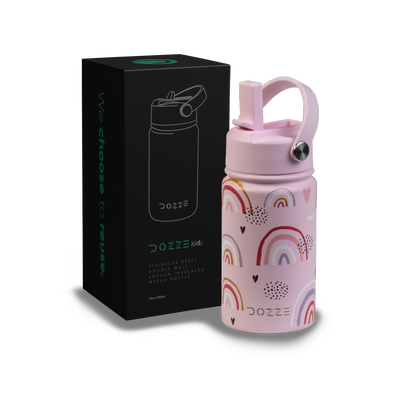 Dozze Kids water bottle - 355ml, Rainbow love / Pink, medium