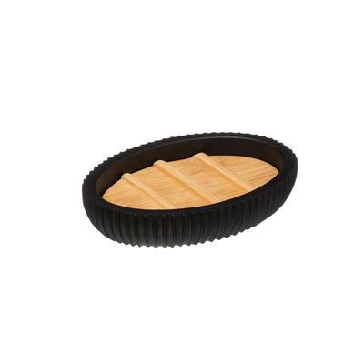 Mat silk soap dish black with wooden base