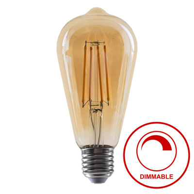 Sunlight 'filament' led 8w st64 lamp e27 800lm 2200k amber dimmable