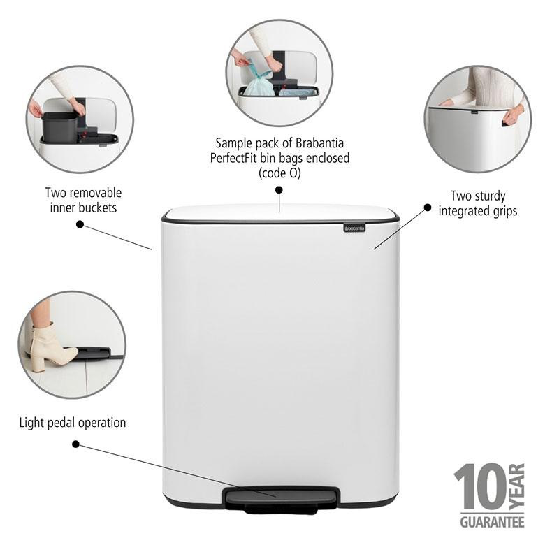 Brabantia bo pedal bin 2x30l - white, , medium-null