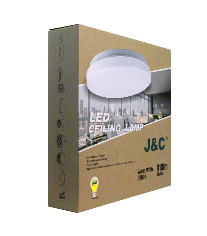 J&c led 14w φωτιστικο οροφης πλαφονιερα 3000k ip20 ø260mm, , medium-null