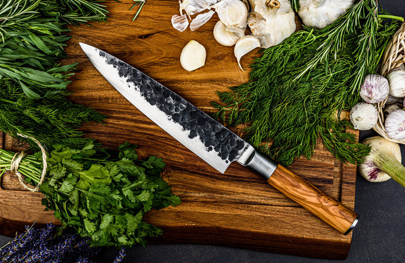 Forged olive wood chef's knife 440c japanese steel 20.5cm, , medium-null