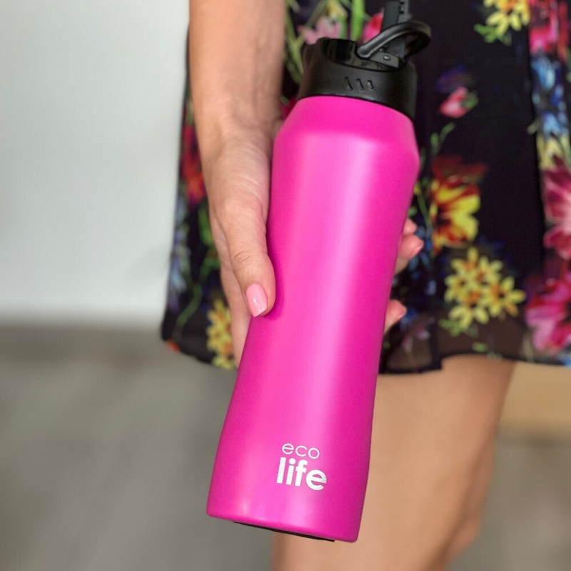Ecolife thermo bottle with straw 550ml pink, , medium-null