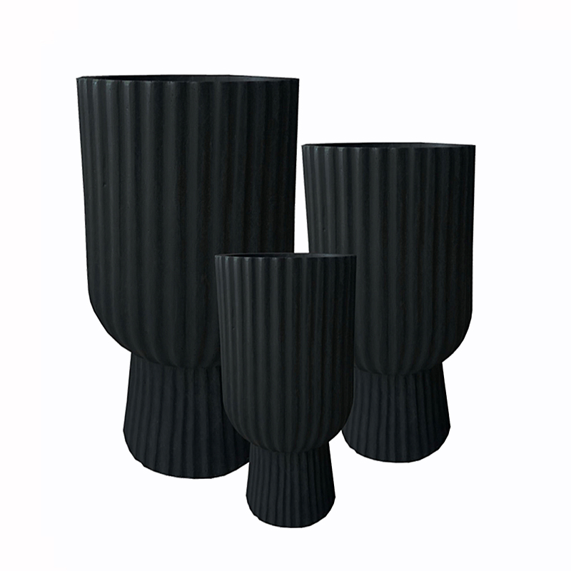 Fiberclay black pedestal planter - small-null