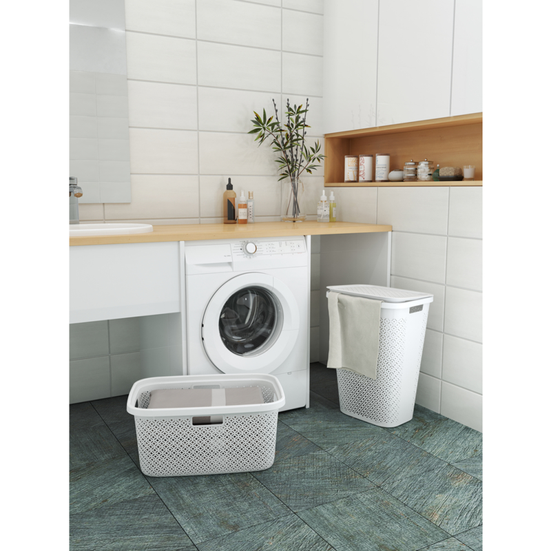 Curver terrazo laundry hamper 55l white, , medium-null