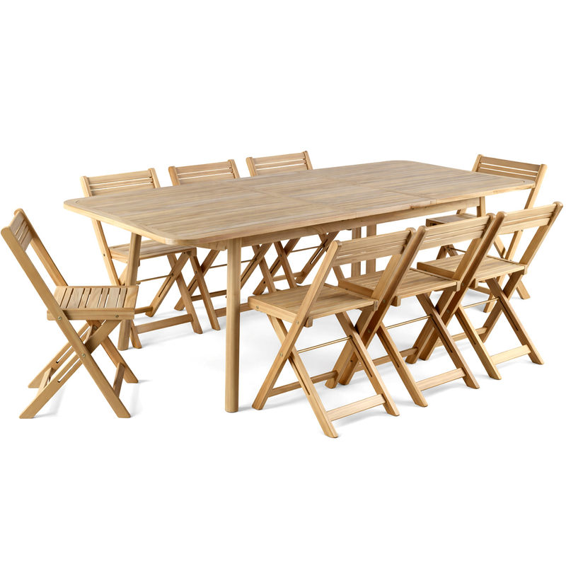 Inventiv wooden table set with 8 folding chairs akakia, , medium-null