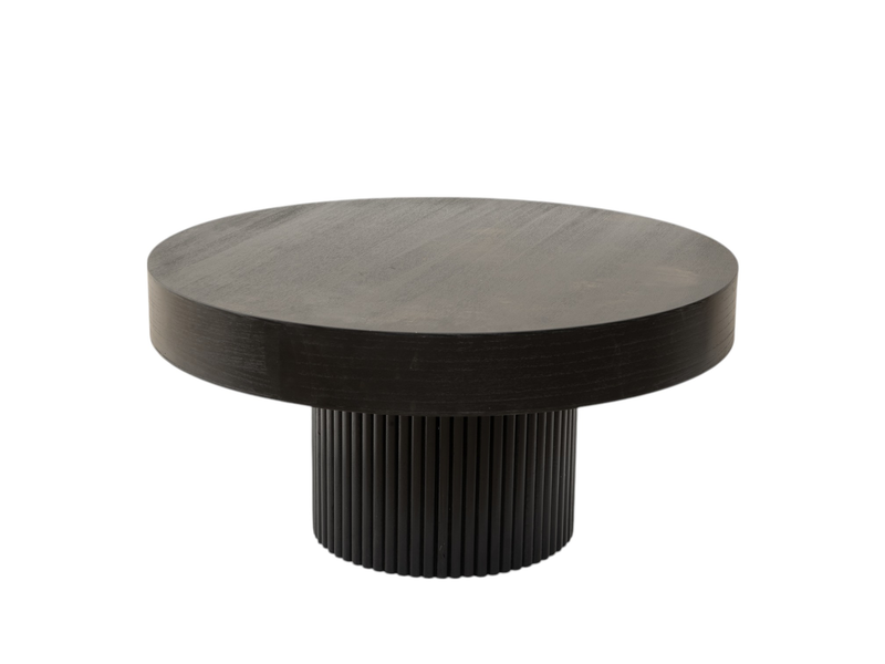 Wooden round coffee table black brown, , medium-null
